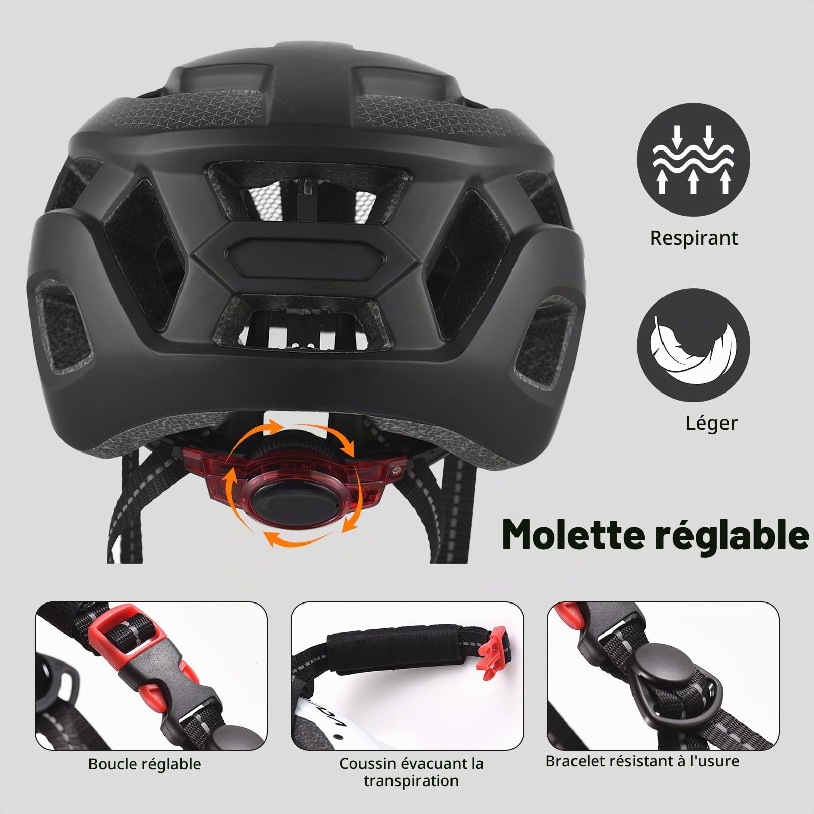 Lixada Casque de vélo,Casque Vélo VTT,Unisexe Casque avec Pare-Brise et Pare-Soleil, feu arrière Rechargeable, Casque de vélo réglable pour la sécurité et la Protection