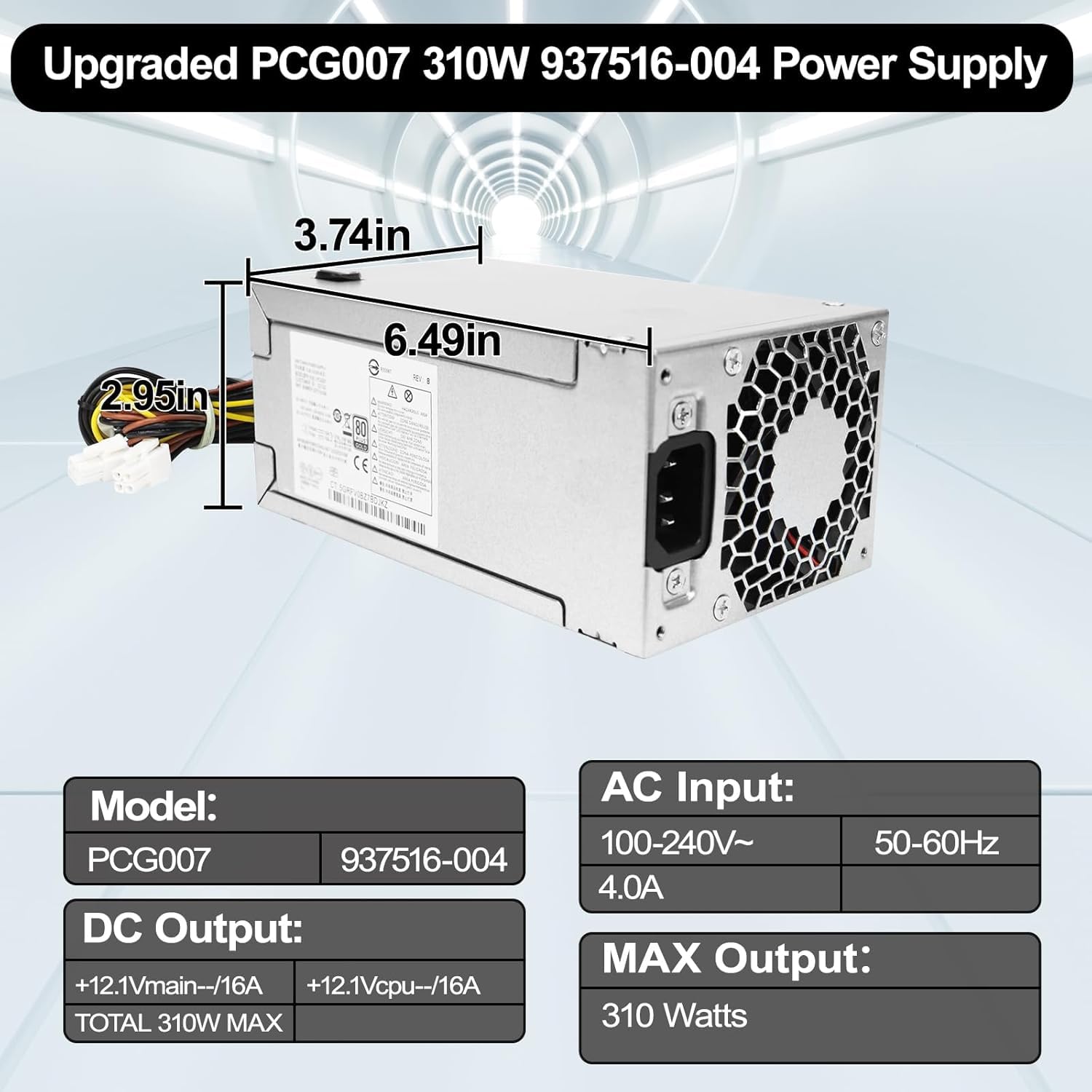 S-Union Fuente de alimentación mejorada de repuesto de 310 W P/N PCG007 DPS-310AB-1A 937516-004 901772-004, compatible con HP ProDesk 280 288 480 G3 MT 400G4 282G3 SFF (7PIN + 8 pines) +Conector de 4