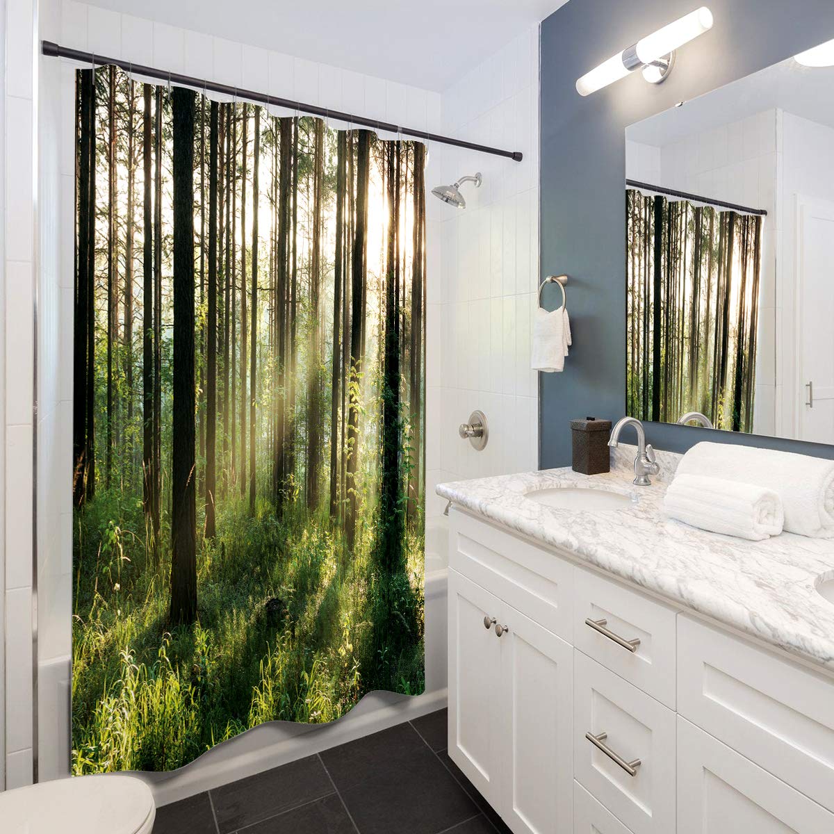 NUEV Tenda da doccia con paracadute cielo blu, nuvole bianche, verdi colline, terreni agricoli, alberi, scenario pastorale naturale, schermo impermeabile per bagno S.1 150x180 cm