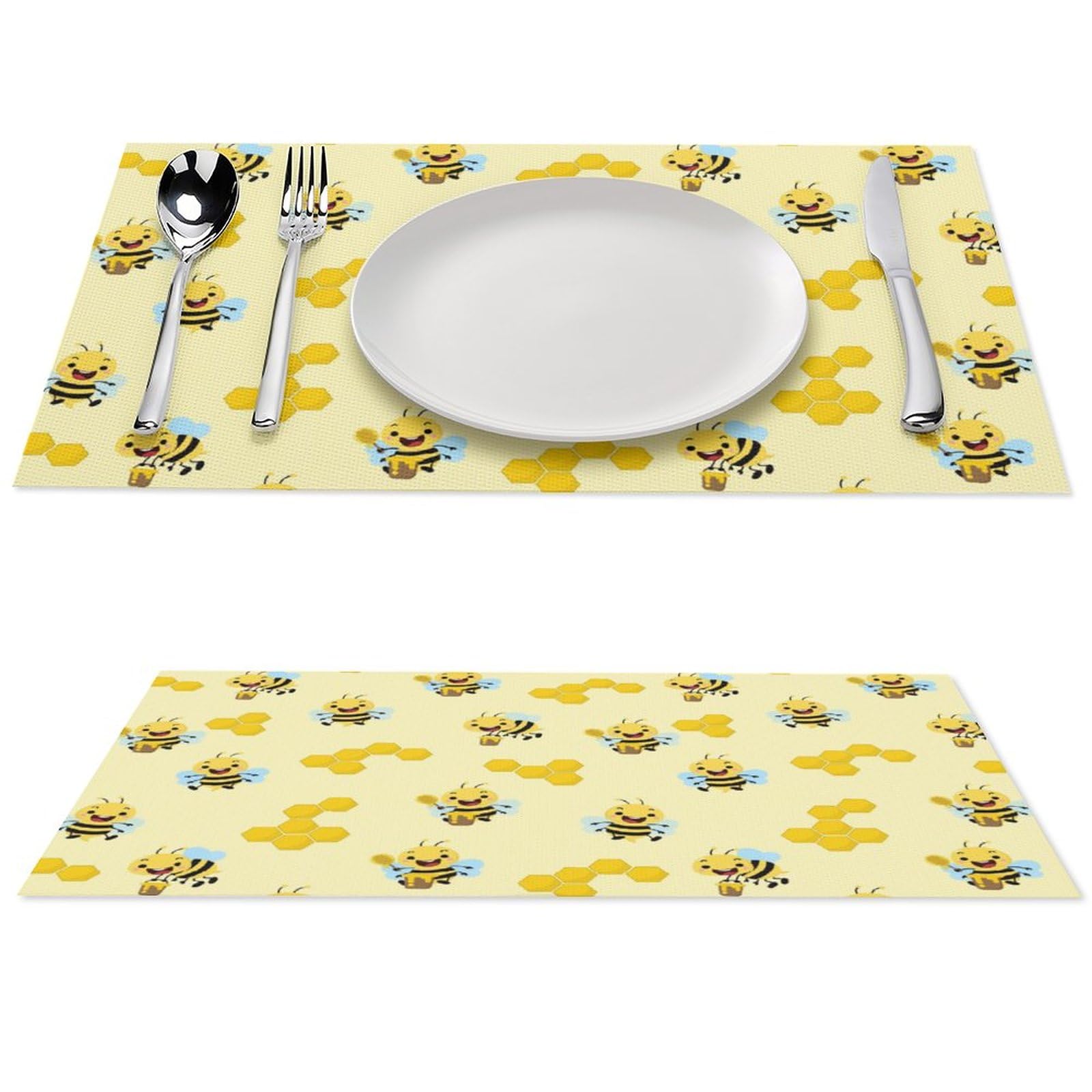 Cute Honey Bee Placemats Set of 4 PCS Washable Table Runner 18" X 12" Place Mats for Kitchen Party Dining Decoration