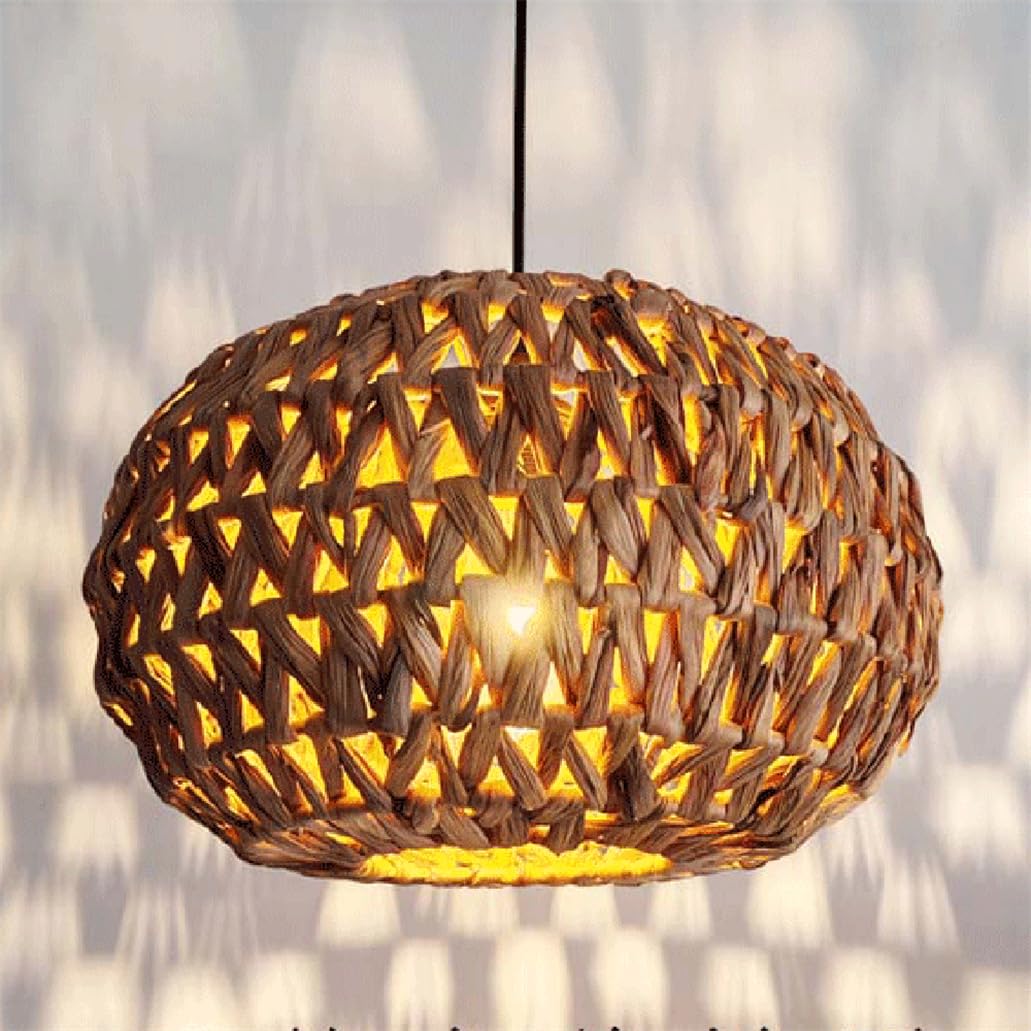 CSSYKV Tropical Southeast Asia Style Rattan Chandelier Unique Drum Lantern Farmhouse Fixtures Hanging Kitchen Island Chandelier Rattan Cage Lighting Fixture for Dining Bedroom Entryway Foyer (40cm)