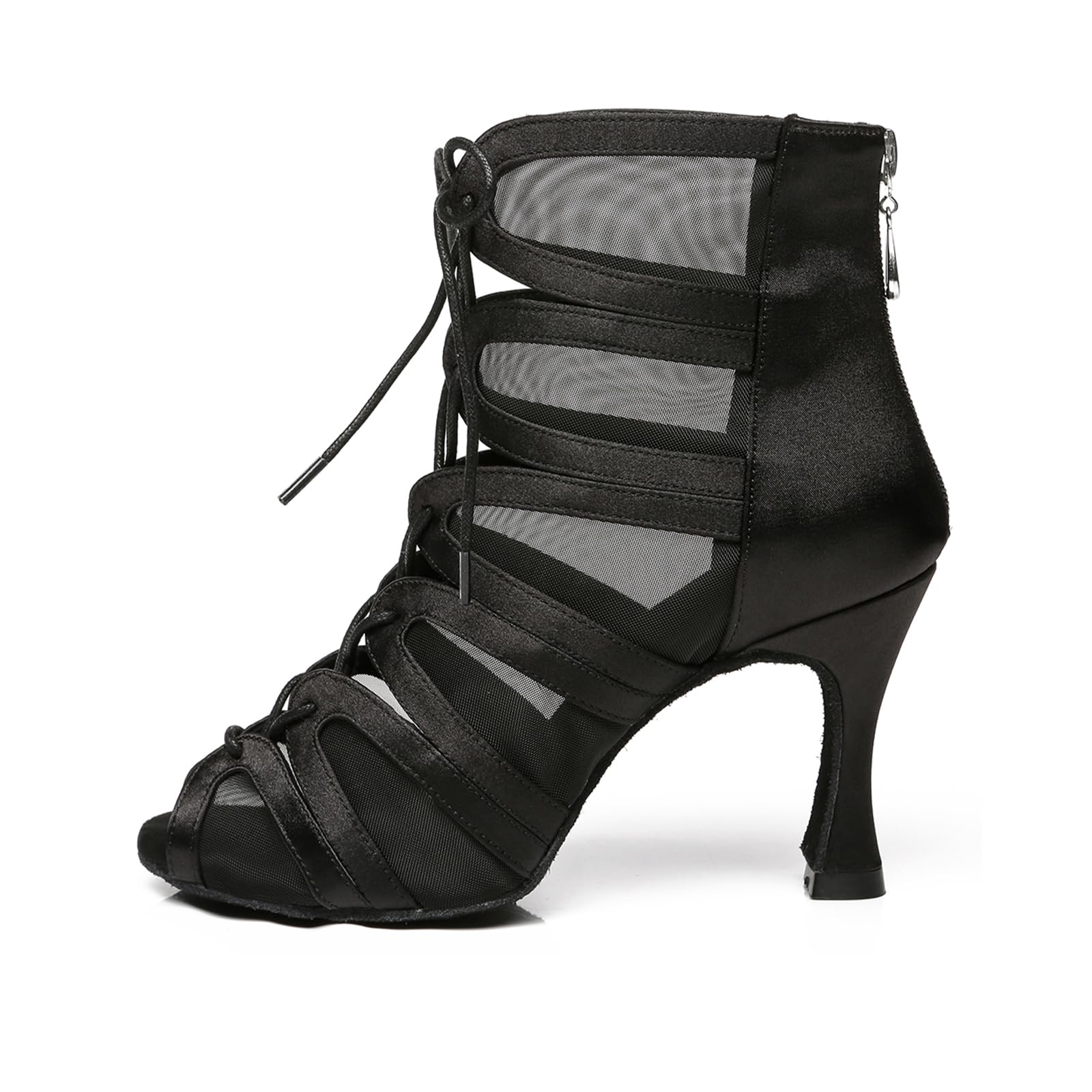 Women's Ballroom Ankle Dance Boots Lace-up Open-Toe Practice Latin Salsa Dancing Boots,Model YC-L444-Suede Sole-3.33” Heel-image-28