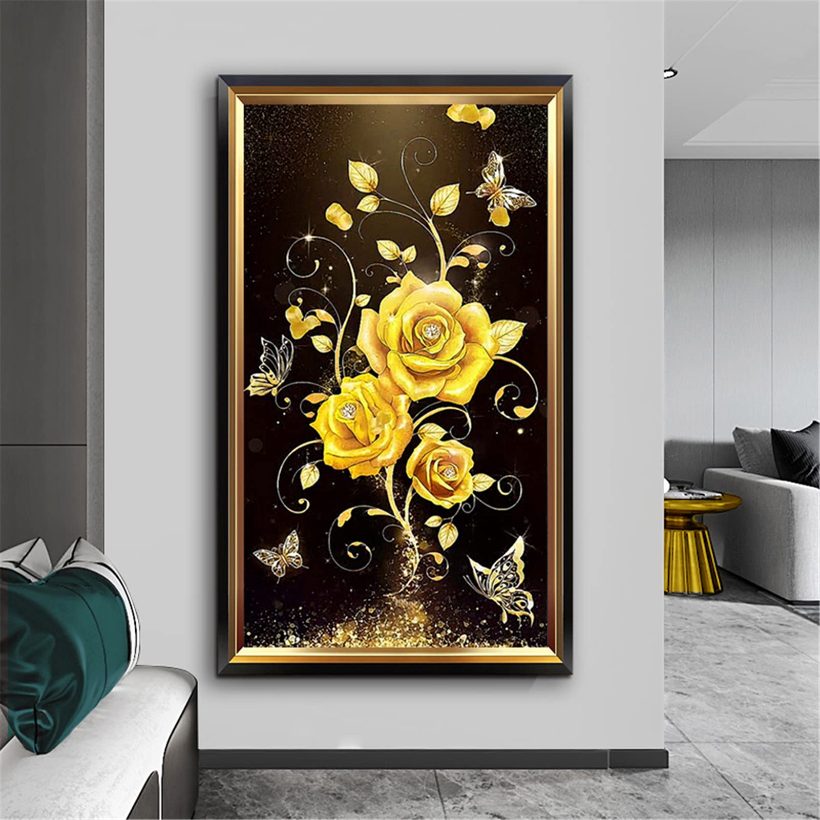 DIY Diamond Painting ‚Goldene Rose‘ – 5D Diamant Malerei Set, Full Drill, Bis 60x100 Cm, Für Wanddekor