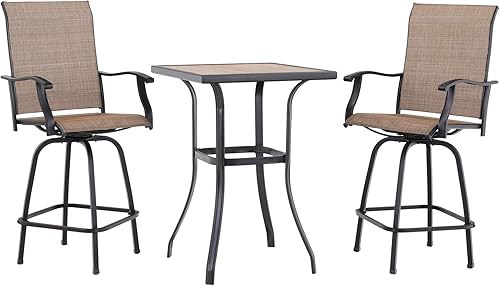 Miniatura 12 de PHI VILLA Juego de 2 taburetes de bar giratorios para exteriores, sillas de patio altas de 30 pulgadas de altura con tela de textileno para todo