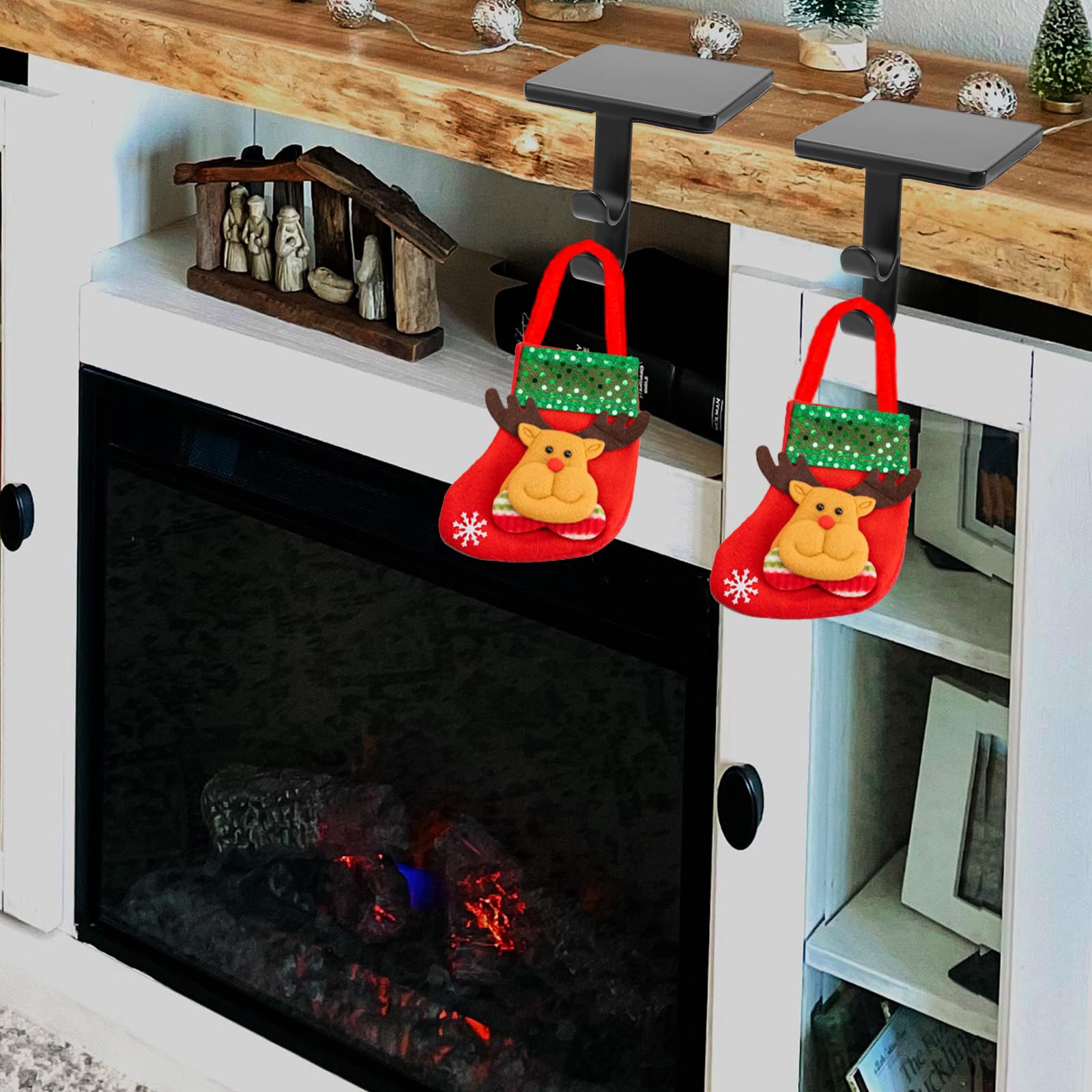 2uds Ganchos para Calcetines Navideños, Porta Medias Repisa de Metal Premium Suministros Prácticos Ganchos Fiestas Navideñas para Chimenea Mostrador y Estante (Negros)