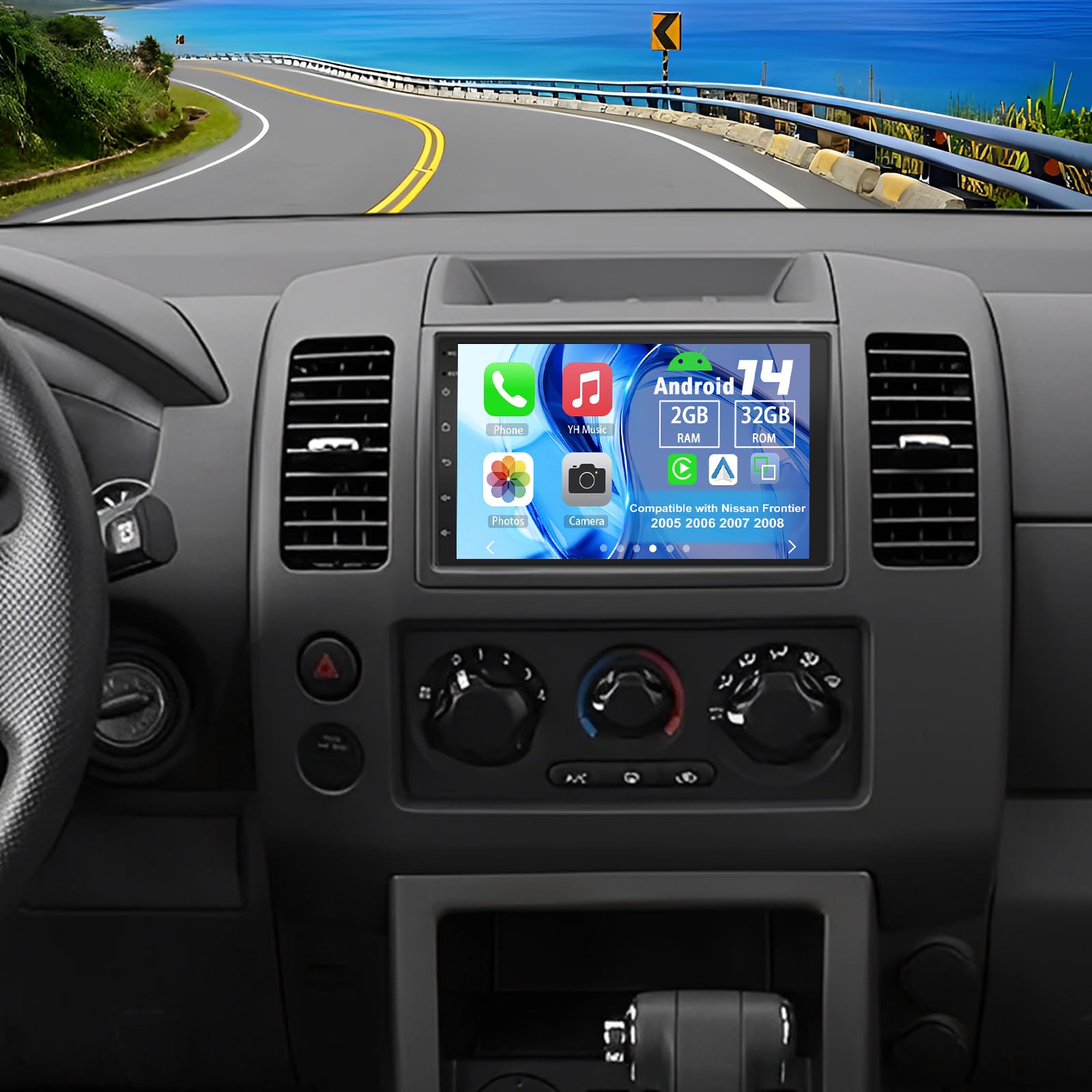 android 14 double din car stereo radio compatible with nissan frontier 2005 2006-2008, 2g+32g 7" car radio w/wireless carplay android auto gps wifi bluetooth rds dsp swc mic backup camera