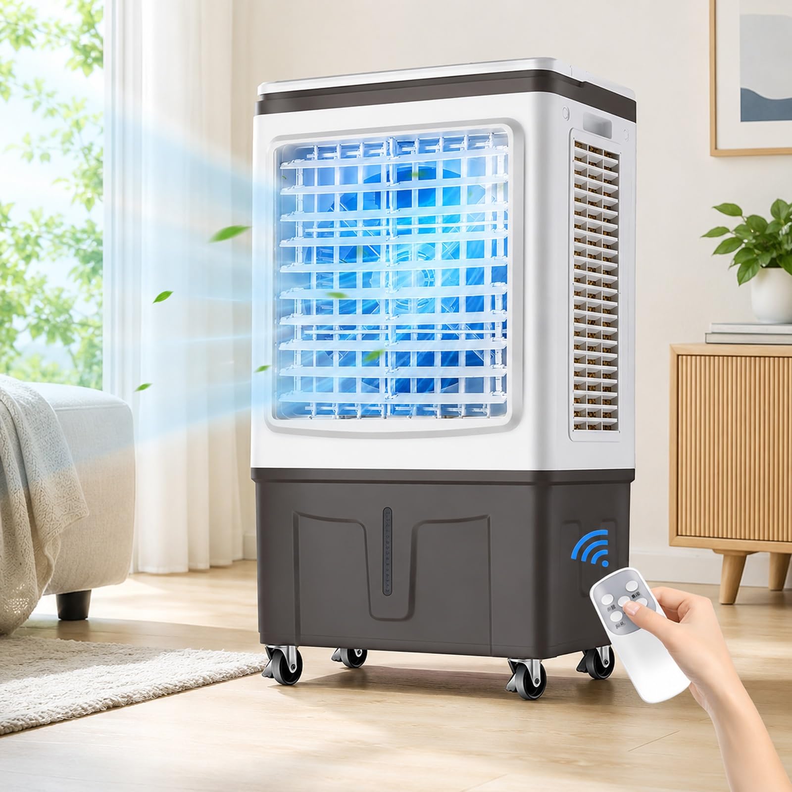 Commercial Evaporative Air Cooler, Portable Swamp Cooler, 7.5H Timer 3 Wind Speeds, for Indoor, Outdoor