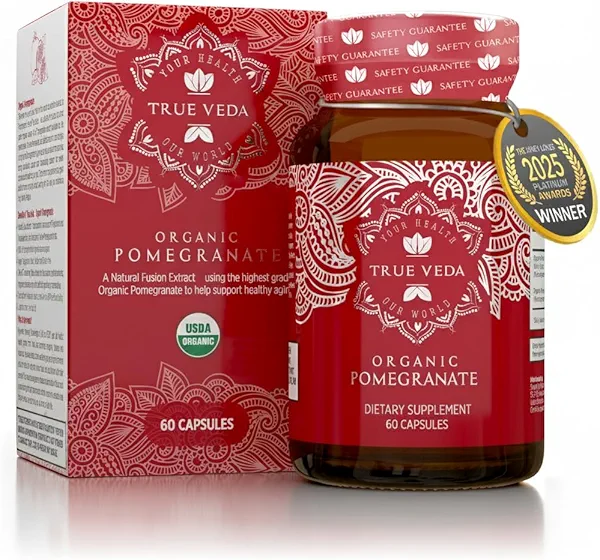 Pomegranate Extract Supplement - Ellagic Acid, High Punicalagins | USDA Certified Organic Pomegranate Supplement | Blend of Pomegranate Fruit, Seeds and Peel Extract | 60 Vegan Pomegranate Capsules