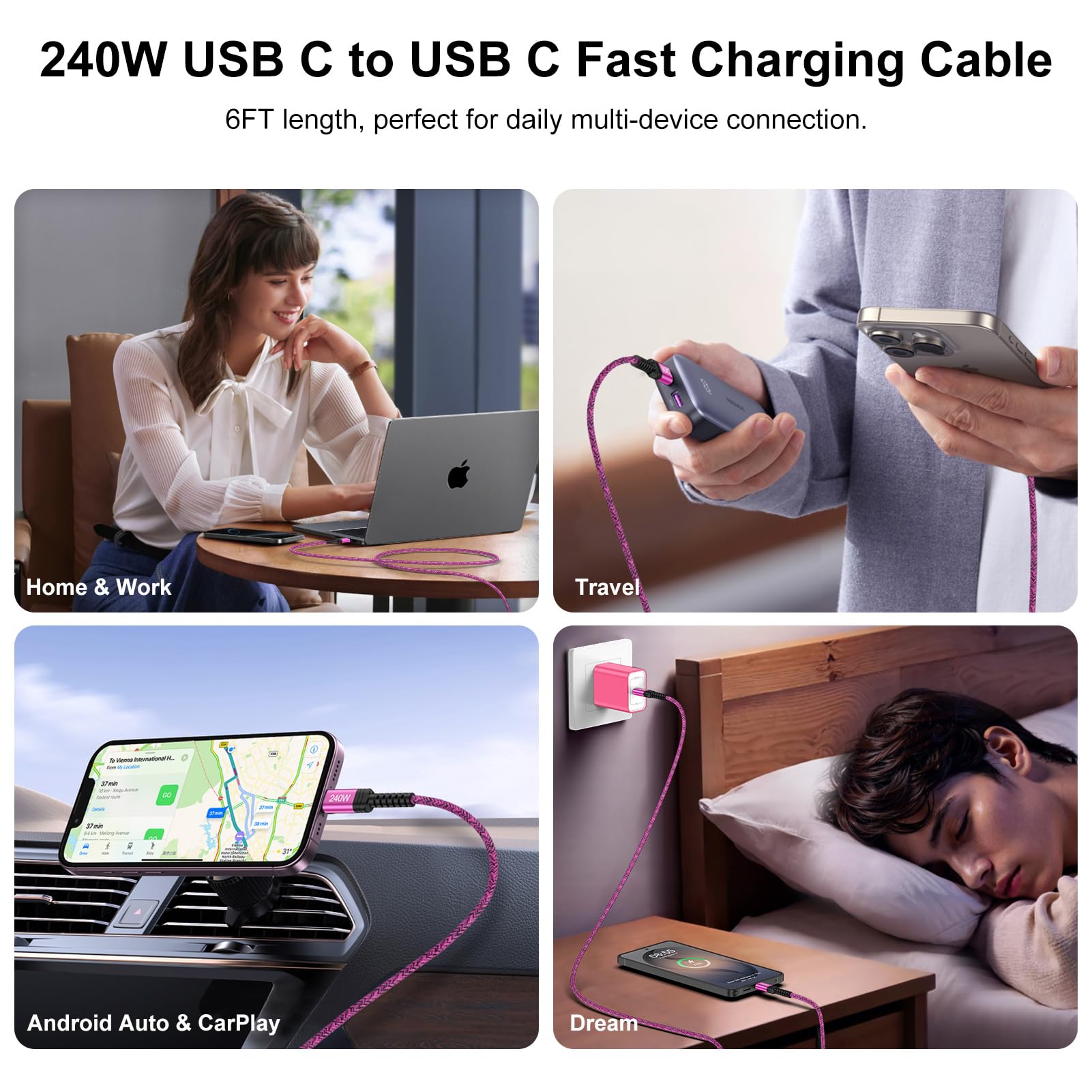 Cavo da USB C a USB C, 240 W, cavo di ricarica rapida da 1,8 m, cavo USB C tipo C, caricabatterie per Samsung S26 Ultra S25 Edge S25 Plus S25 FE S24 A57 A17 A37 A26 A56 A55, iPhone 17 16 15, iPad Pro