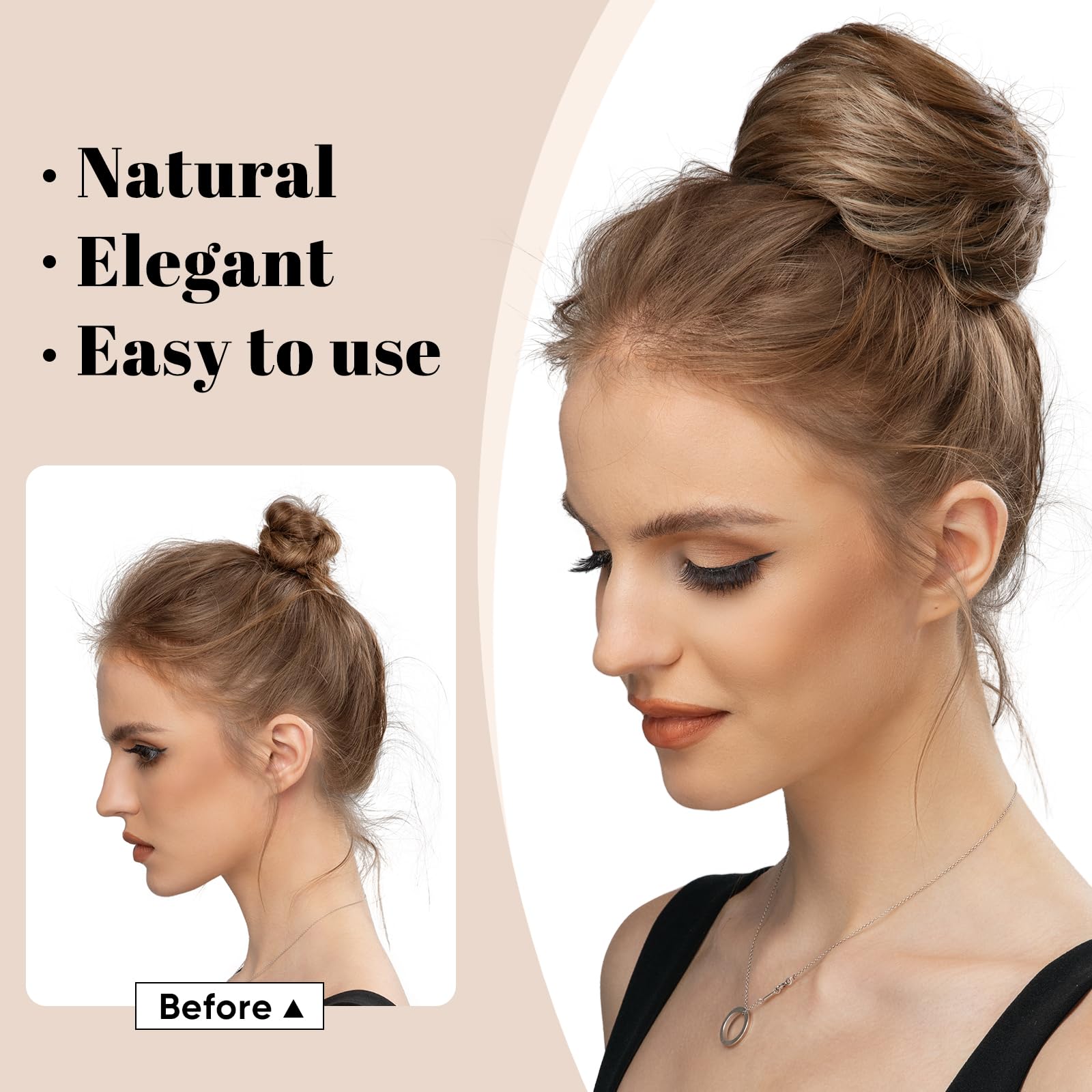 SARLA Hair Buns Extension Drawstring Updo Donut Chignon Straight Synthetic Round Fake Ballet Bun for Womens Lady Black Brown - Image 4