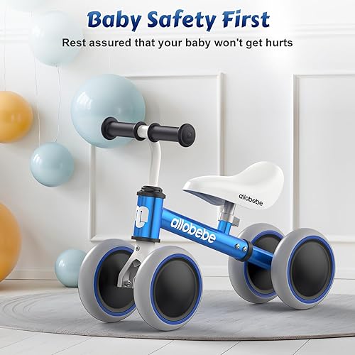 Miniatura 5 de allobebe Baby Balance Bike for 1 Year Old, Toddler First Balance Bike, No Pedal Infant 4 Wheels Baby Walker First Birthday Gift, Mini Bike for 12-24