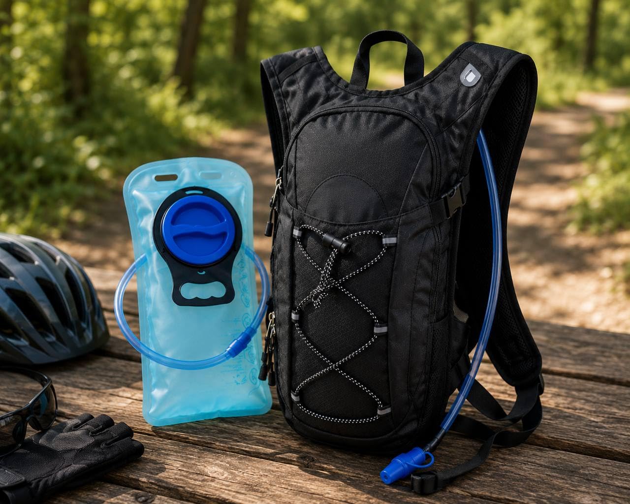 2 Litre Black Hydration Back Pack / Perfect For Hiking, Running & Cycling / Lightweight / Sweat Resistant / Adjustable Comfort Straps / Multi Pocket Storage / 2L Water Bladder / Water Resistant