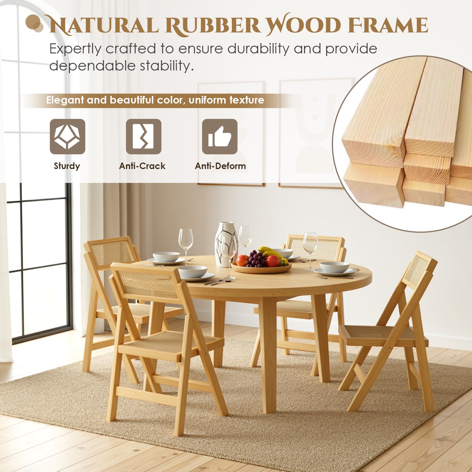 Clevich Sillas Plegables de Madera, Estilo Bohemio, Silla de ratán con Trenzado vienés, Silla de jardín Plegable, Silla Plegable de Madera para Comedor, Silla de ratán, Silla de balcón