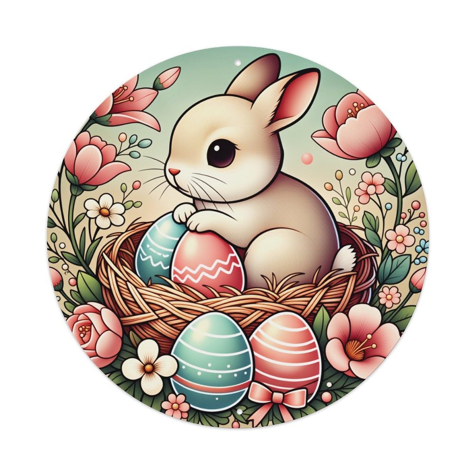 Easter Bunny Nest Eggs Flowers Metal Tin Sign Vintage Garden Bedroom Cafe Bar Man Cave Home Wall Decor Metal Poster 8x8 inches