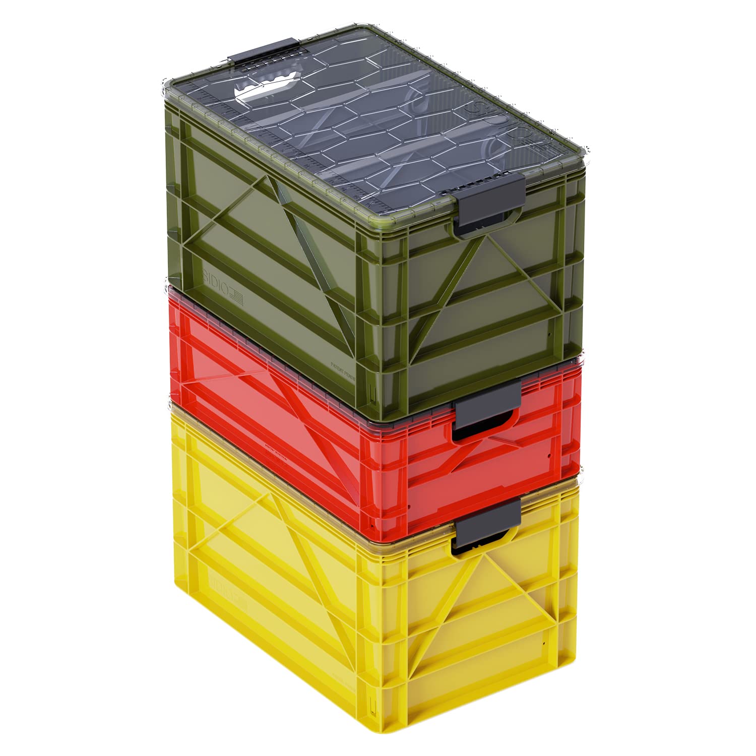 SIDIO CRATE Pro Pack - Two Full Size and One Half Size SidioCrate, Stackable Outdoor Organizer Storage Bins with Clear Lid and Dividers - UTILITY
