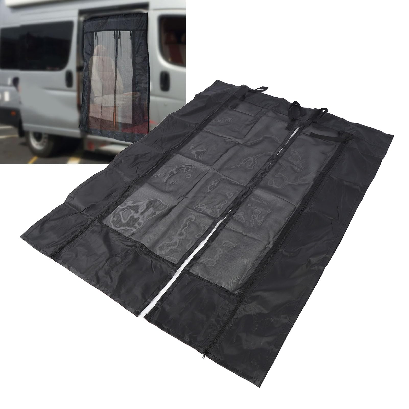 Luqeeg Moustiquaire Magnétique Pliable en Tissu maillé Respirant pour Fourgonnette, Fermeture éclair 420 DPA, Idéale pour Les Portes Coulissantes de Fourgonnettes, Le Camping et Les
