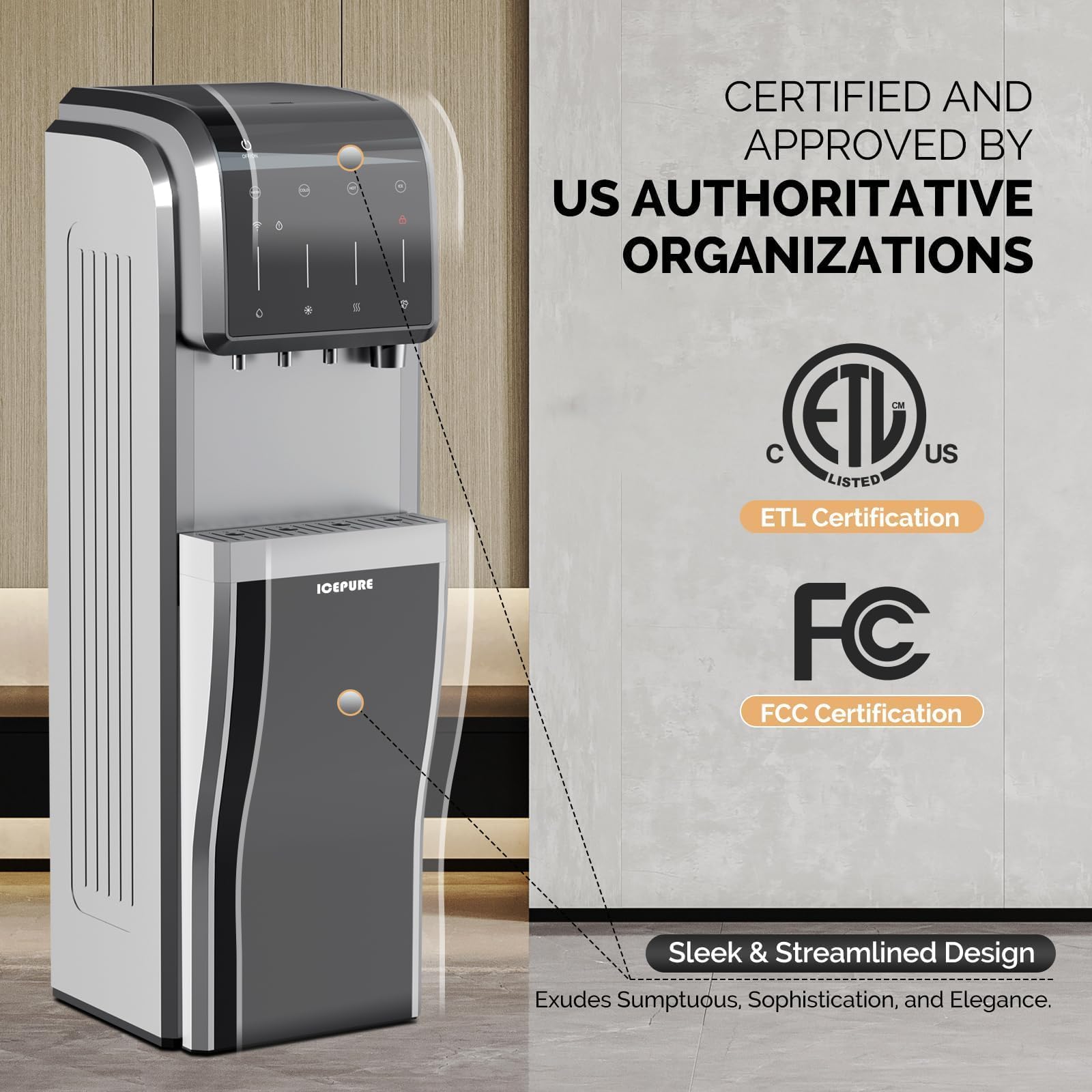 ICEPURE 6-in-1 Bottleless Water Cooler with Ice Maker with 3-Stage Reverse Osmosis Filters, WiFi, Bullet and Crushed Ice, 35lbs/24H, Hot and Cold Water, Child Lock, Stainless Steel on Fridge.com