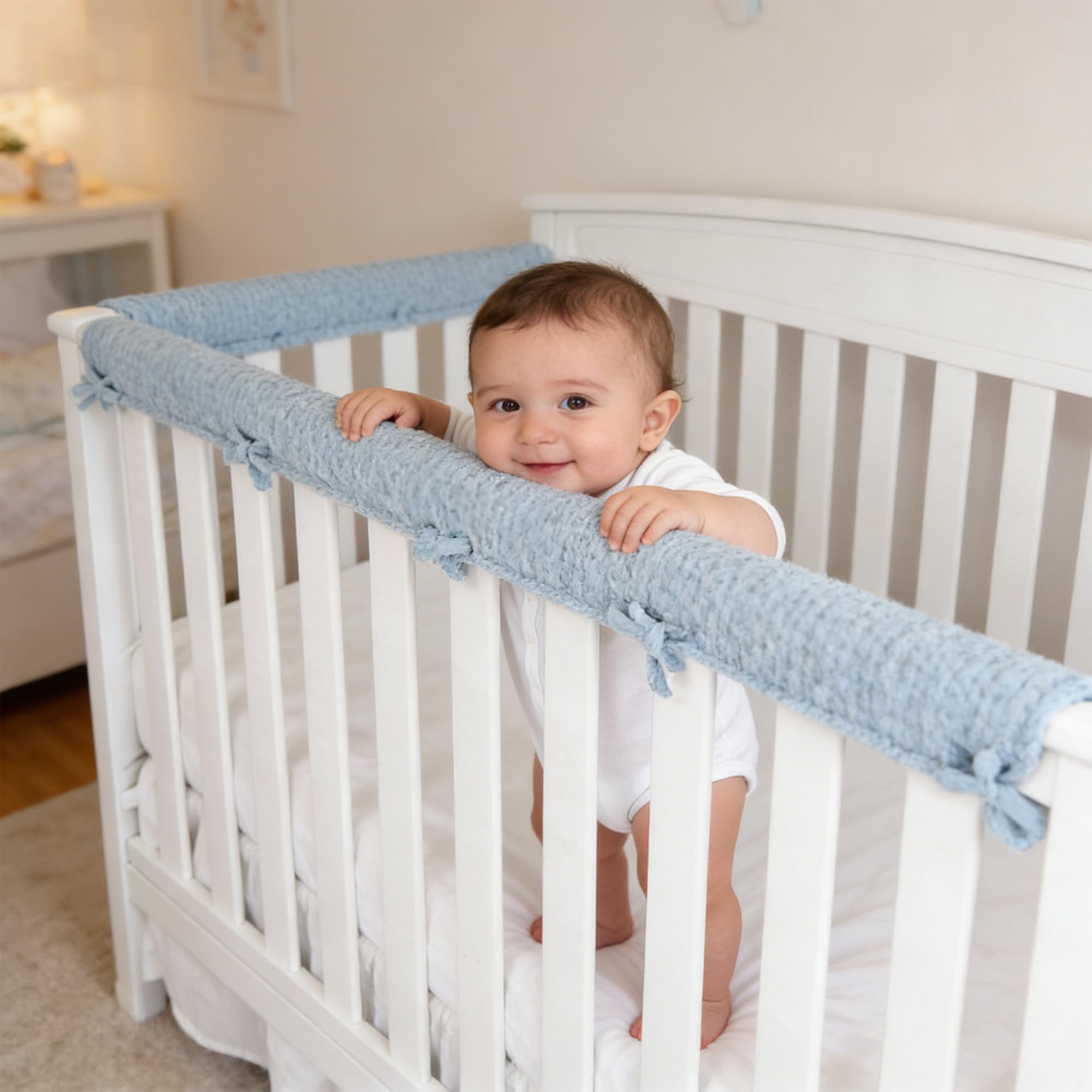 3 Pezzi Copertura di Protezione Della Ringhiera del Bambino, Paracolpi per Lettino per Bambini, Universali Paracolpi Lettino Neonato Imbottito, Coprirerba del Lettino per la Dentizione, Blu