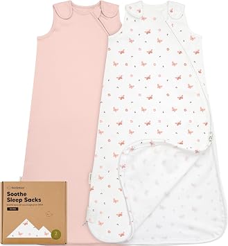 2-Pack Organic Baby Sleep Sacks, 100% Cotton 0.5TOG Butterflies, 6-18M