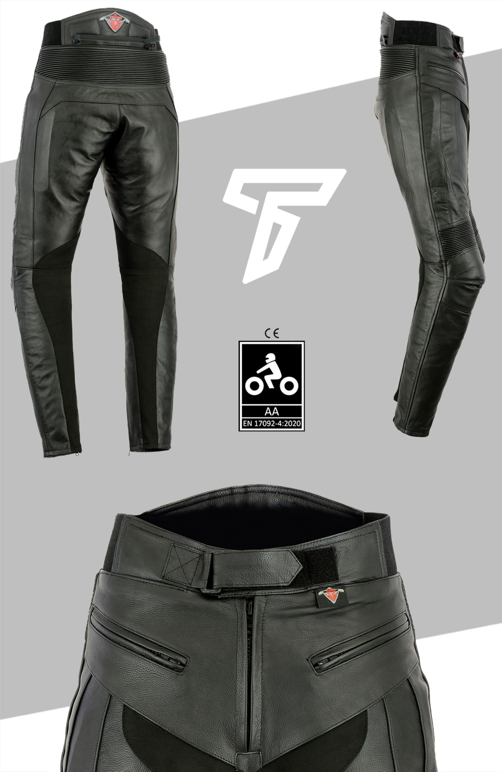 DELTA 3 - PANTALONI MOTO IN PELLE UOMO | BLACK/BLACK/FLUO-RED - Foto 9