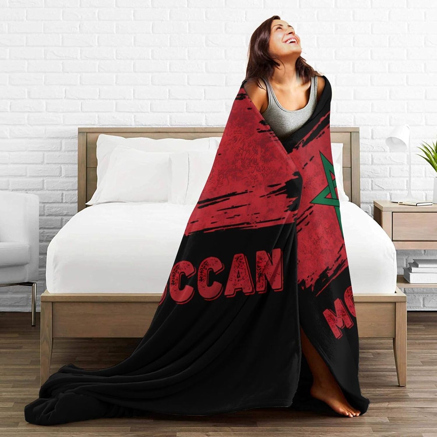 Warm Ultra-Soft Moroccan Flag Flannel Blanket,Black All Season Throw Blanket Home Decor Gifts for Sofa Couch Bed Living Room 50"X40"