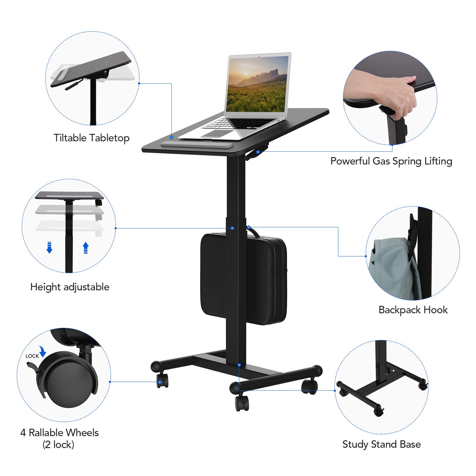 Flexispot MT3 Mobile Standing Desk SitStand Pneumatic Adjustable