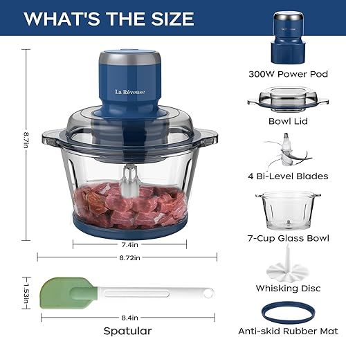 Miniatura 4 de La Reveuse Picadora eléctrica de alimentos con cuenco de vidrio de 7 tazas + La Reveuse Retro Bender 300W