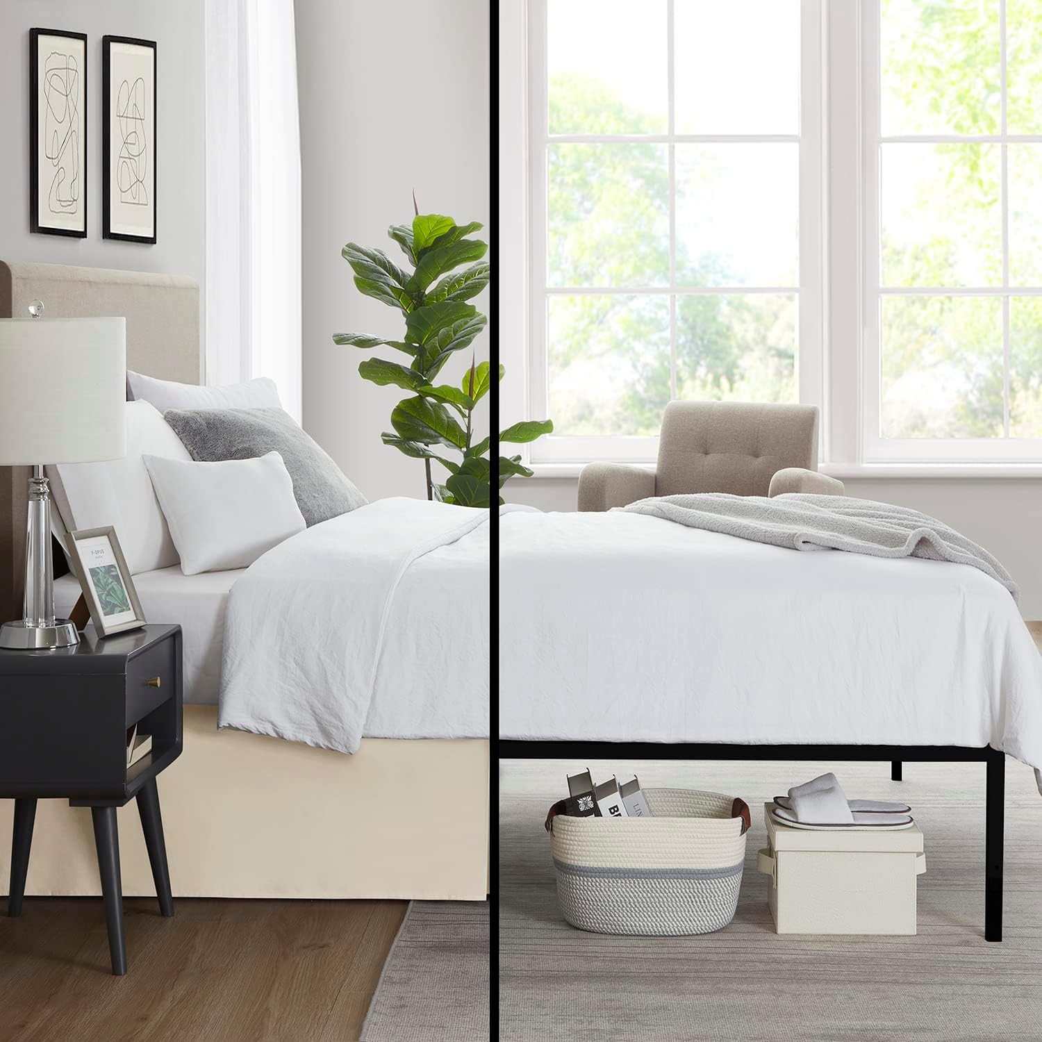Extra Soft Lightweighted 600-TC 100% Egyptian Cotton 1- Piece Bed Skirt Drop Length (6" Inch) Split Corner Tailored King Size (Ivory Solid)