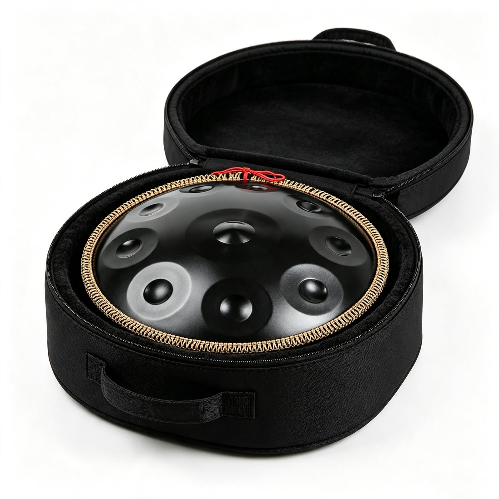 Handpan Curdo In Re Minore Da 22 Pollici, Strumento A Percussione In Acciaio A 10 Note Per La Meditazione, Set Di Handpan Con Borsa Per Il Trasporto, Sgabello Pieghevole, Bacchette, Corda, Black
