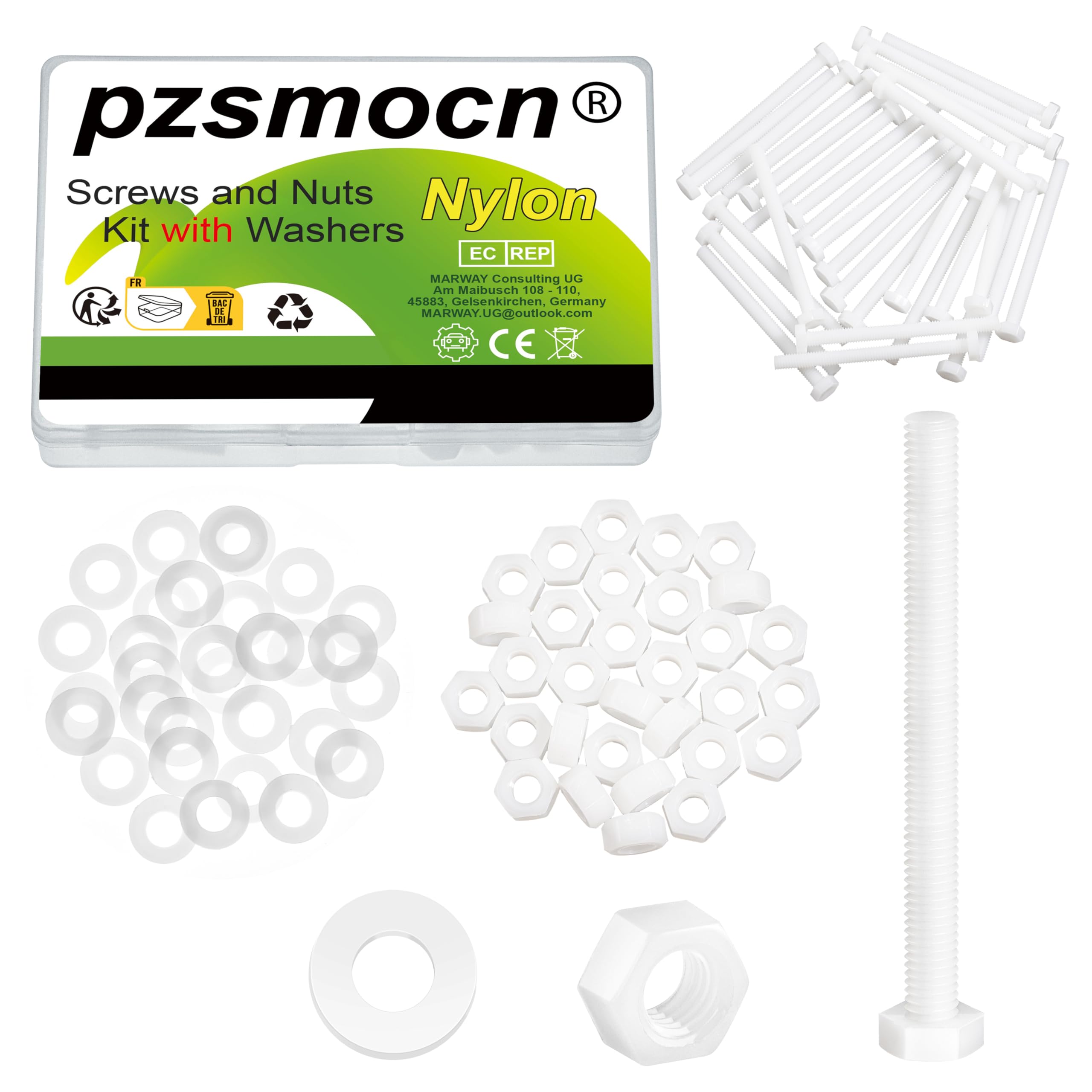 Pzsmocn 90 Pieces/30 Sets M6*70 mm Plastic White Nylon Outer Hexagon Screw Nut Combination Kit, with Insulating Washers, Standard Size, For DIY and Electronic Assembly. โ image 1