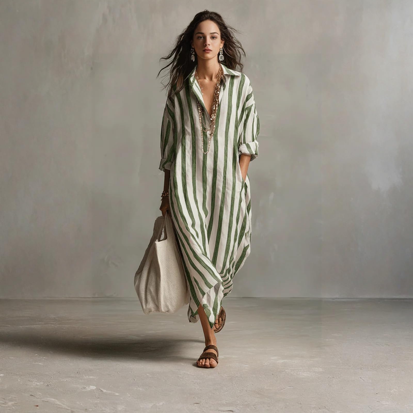 MOKBAY Vestidos Verano Mujer 2026 Cuello V Manga Larga Boho Playeros Elegante Summer Dresses for Women Frescos Beach Casual Chic Playa Sueltos Dress