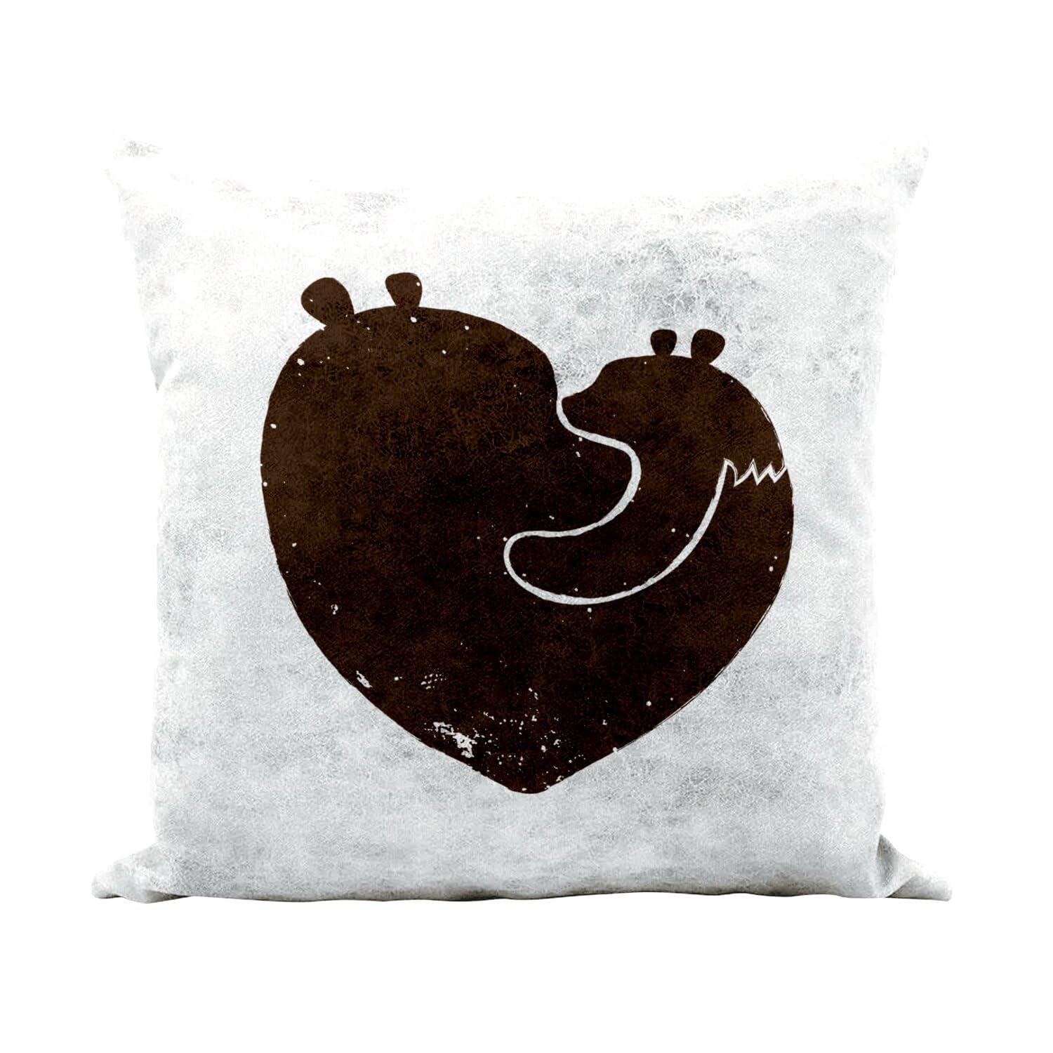Coussin similicuir blanc maman ours et ourson 40x40 cm