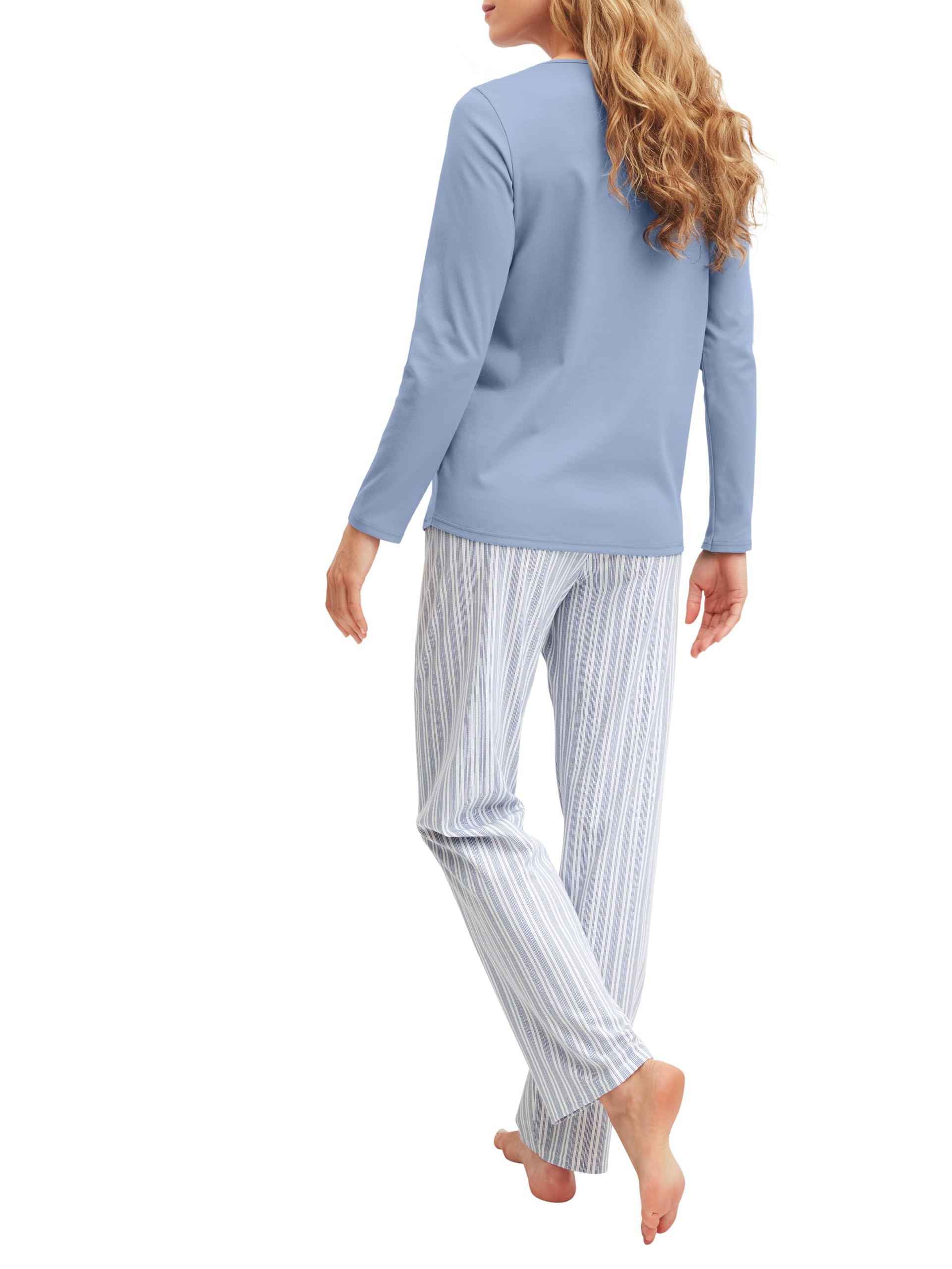 CALIDA Striped Dreams Pyjama Damen | langer Schlafanzug aus 100% Baumwolle, wärmend, hautfreundlich, atmungsaktiv, pflegeleicht