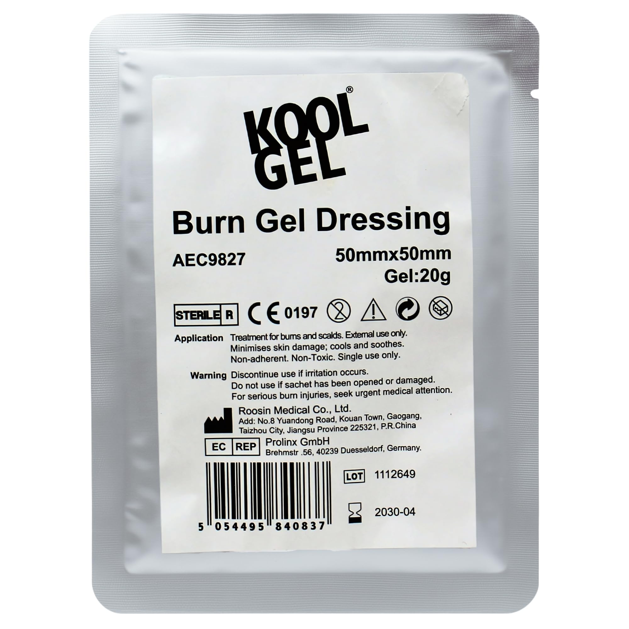 Koolpak KoolGel Burn Dressing 5cm x 5cm – Instant Soothing Relief for Burns, Scalds and Sunburn, 1st and 2nd Degree Burns – Sterile Hydrogel First Aid Treatment