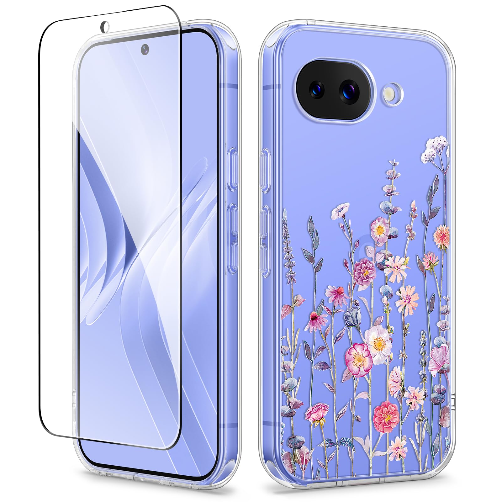for Google Pixel 10a Case with Screen Protector, [Military Grade Drop Protection] Non Yellowing Clear Floral Slim Phone Cover for Women 2026 6.3"(Floratopia/Colorful)