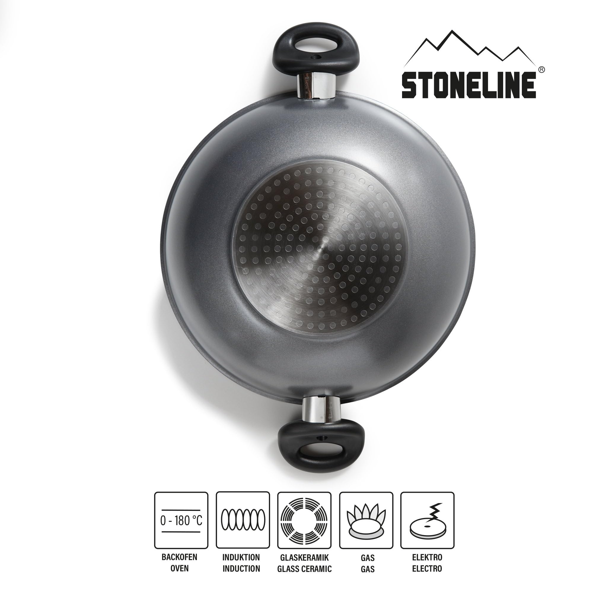STONELINE Wok 28 cm con Coperchio in Vetro, a induzione pentole, Alluminio, Antracite