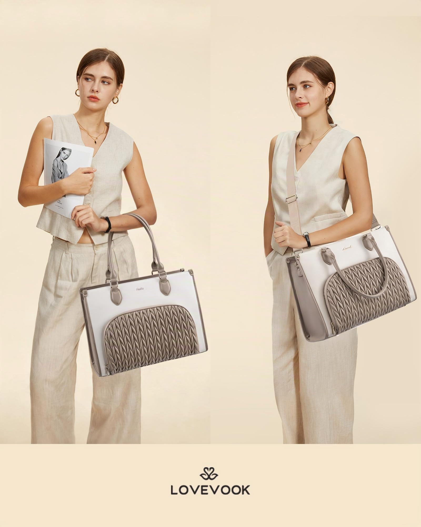 LOVEVOOK Sac de travail pour femme avec compartiment isotherme isotherme - Sac à main de taille moyenne - Sac pour ordinateur portable 15,6" - En cuir - Grand sac à lunch pour l'école, l'université