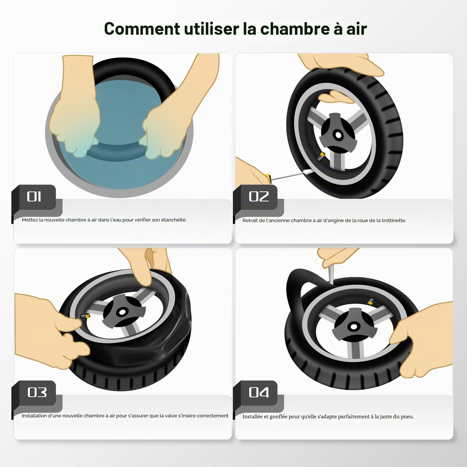 Chambre à Air 10x2 Renforcé, Chambre a Air Trotinette Electrique 10x2-6.1 10 Pouces avec Valve Droite Argentée, Haute Élasticité et Durabilité, 2MM Épaisseur, 2PCS