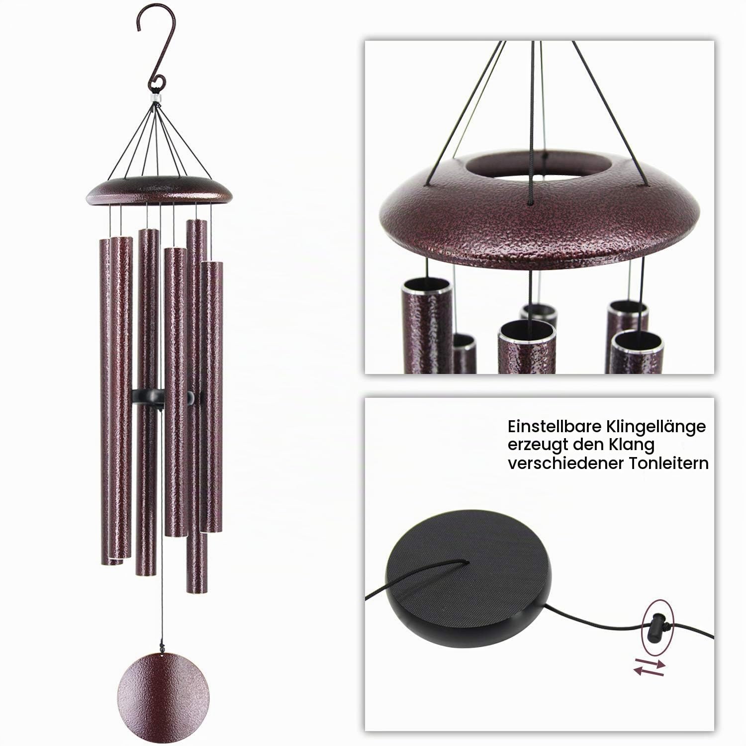 ASTARIN Outdoor-Windspiele, 114 cm Gedenk-Windspiele mit 6 schweren Röhren, großer tiefer Ton für Gartenhänge-Dekoration, Mitgefühls-Geschenke. Bronzefarben.