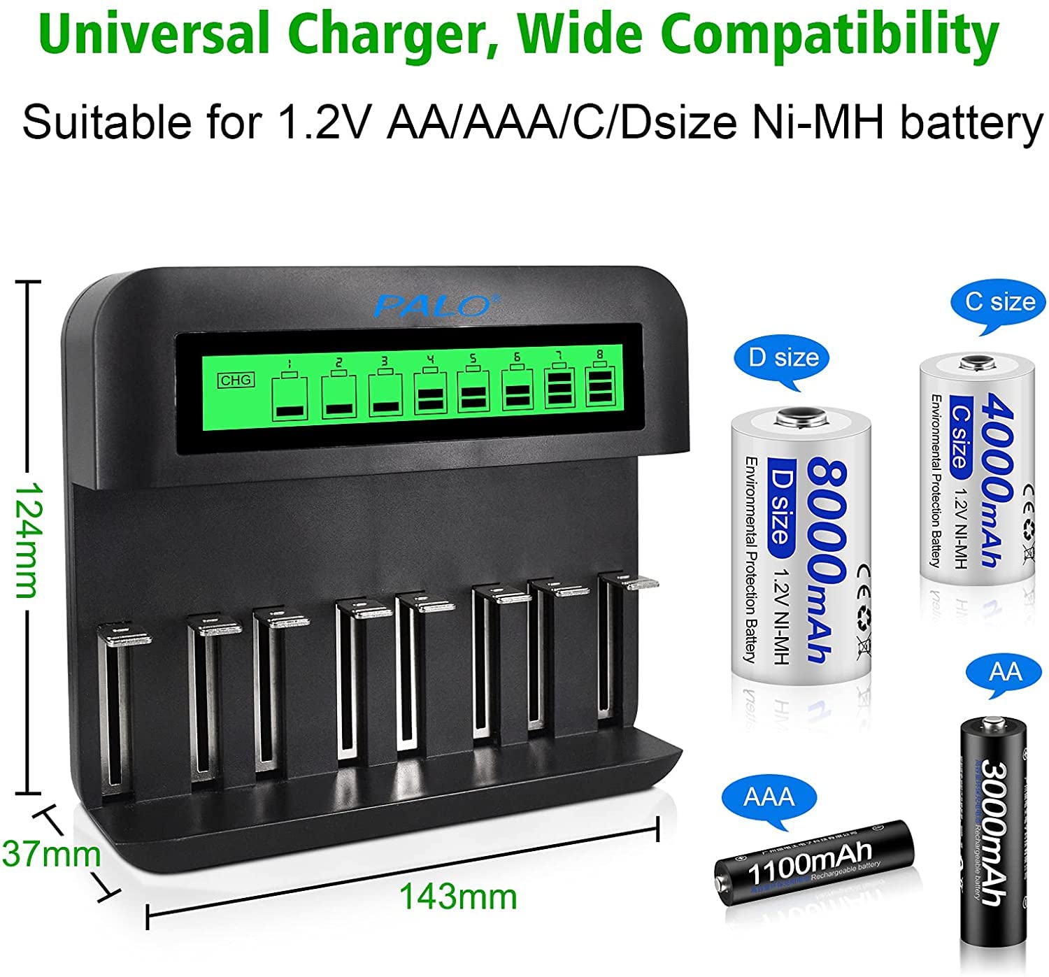 CITYORK Universele lcd-batterijlader, 24 sleuven, voor AA AAA oplaadbare Ni-MH Ni-CD batterijen met ontlading en geïntegreerde IC-bescherming