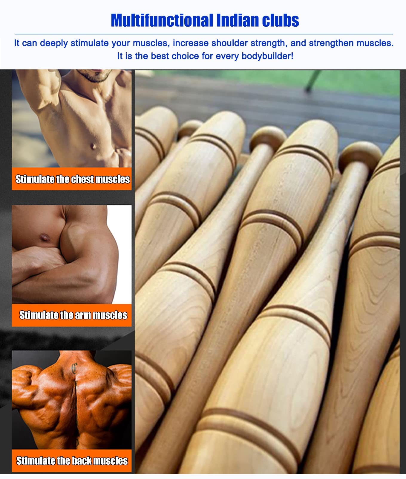 EKSED Indische Holzkeulen, 1,1 Pfund/1,6 Pfund/2,2 Pfund, Paar, Ganzkörper-Workout-/Krafttrainings-Keulenhantel, Heim-Fitnessgeräte, Fitness-Trainingskeulen für Damen und Herren