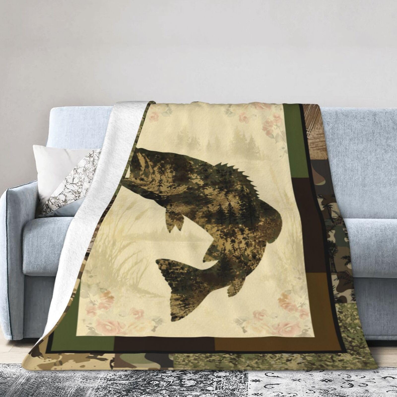 Baegopa Camo Fish Throw Blanket 50"x40"