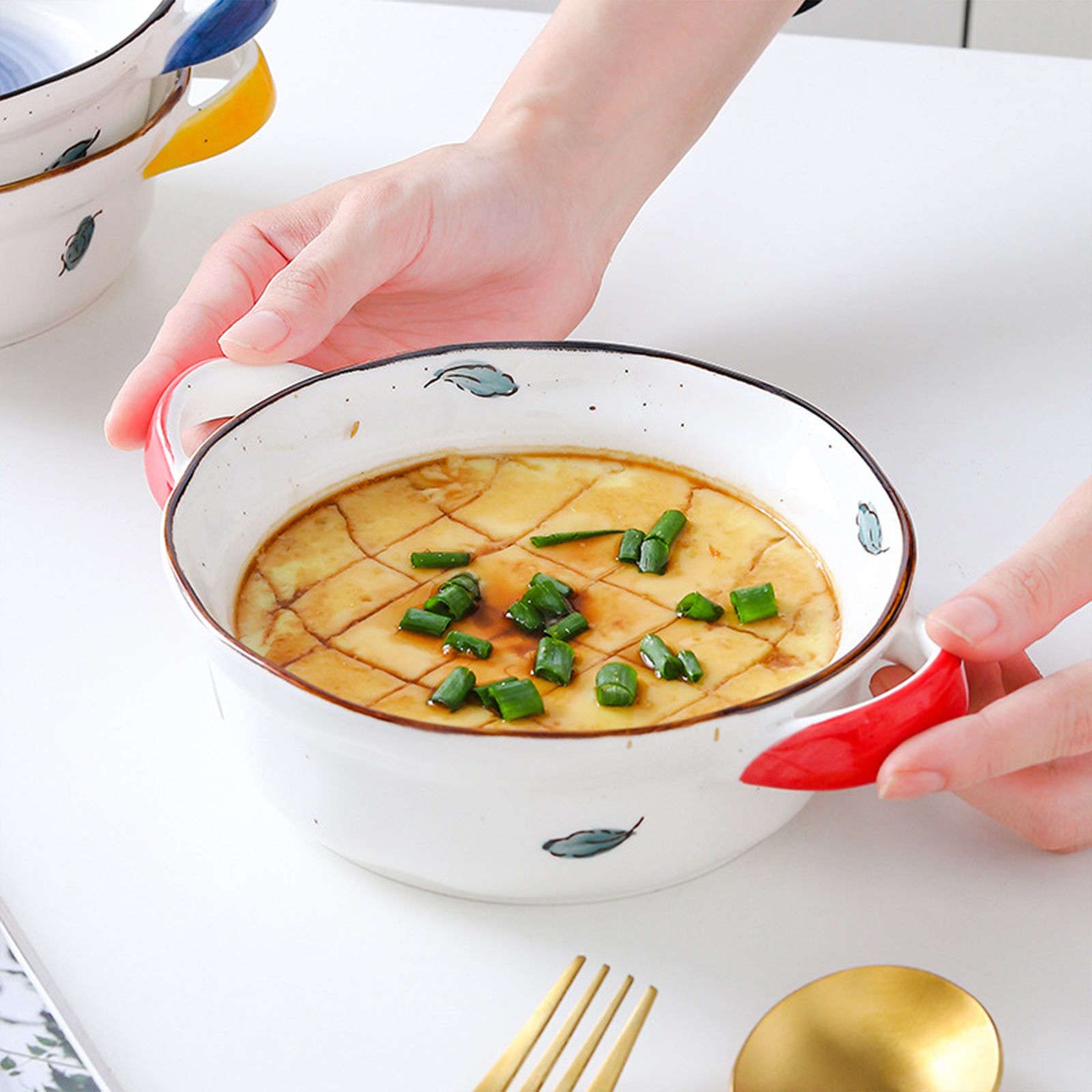 Bol à Salade, Bols À Soupe, Bol En Céramique Avec Poignée, Bol À Ramen En Céramique, Grand Bol À Riz, Bol À Nouilles Udon, Bol À Soupe Passe Au Micro-Ondes-rose-20x15x6cm, 650ml ( Color : Blueberry ,
