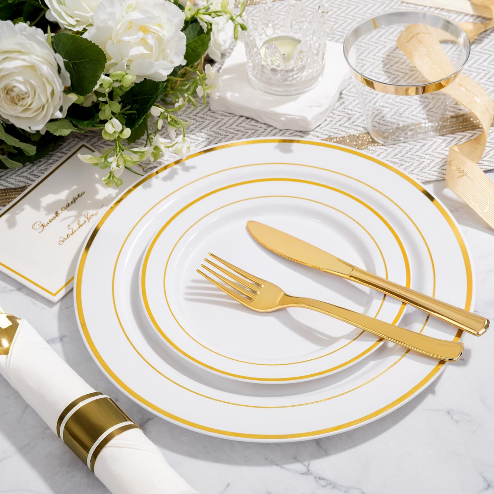 Gold Plastic Plates - 350pcs for Parties & Weddings -7