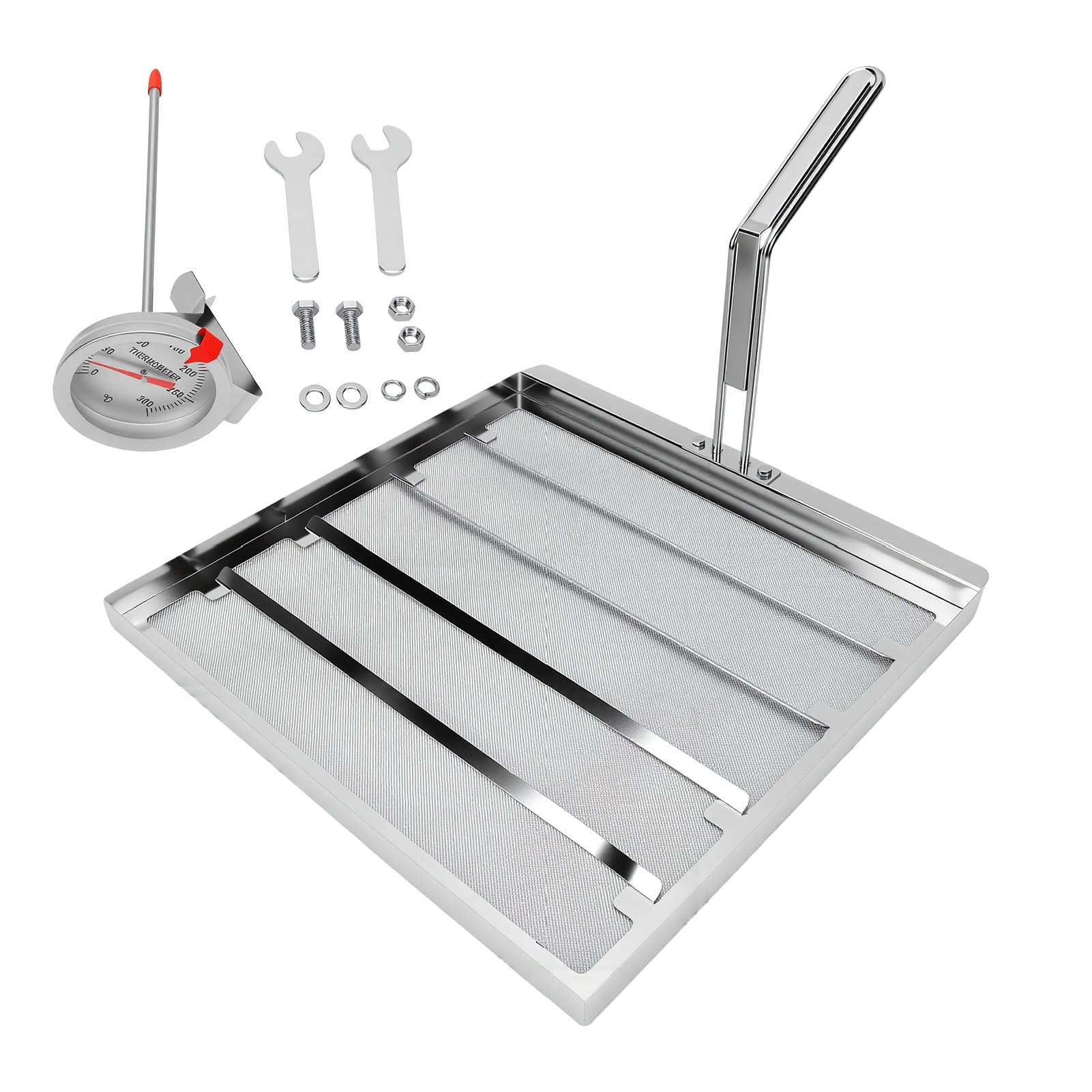 Fritteusenfilter Aus 304 Edelstahl mit 500 Mikron Masche Echtzeit | Verhindert ÖL ÜBerhitzung und Karbonisierung für Gewerbliche Restaurantküchen Umfasst Thermometer Griff Installationswerkzeug