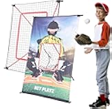 Junior Baseball/Softball Trainer Combo, 3-Feet by 5-Feet Pitching Target Panel and Pitchback Rebounder Net with Carry Bag, Black