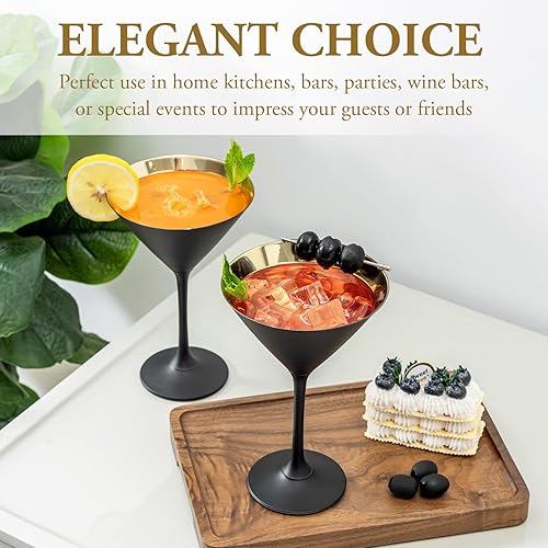 Miniatura 3 de MyGift Vasos de Martini metálicos de 8 onzas, modernos vasos de cóctel chapados en tono plateado, elegantes vasos de espejo para cenas formales,