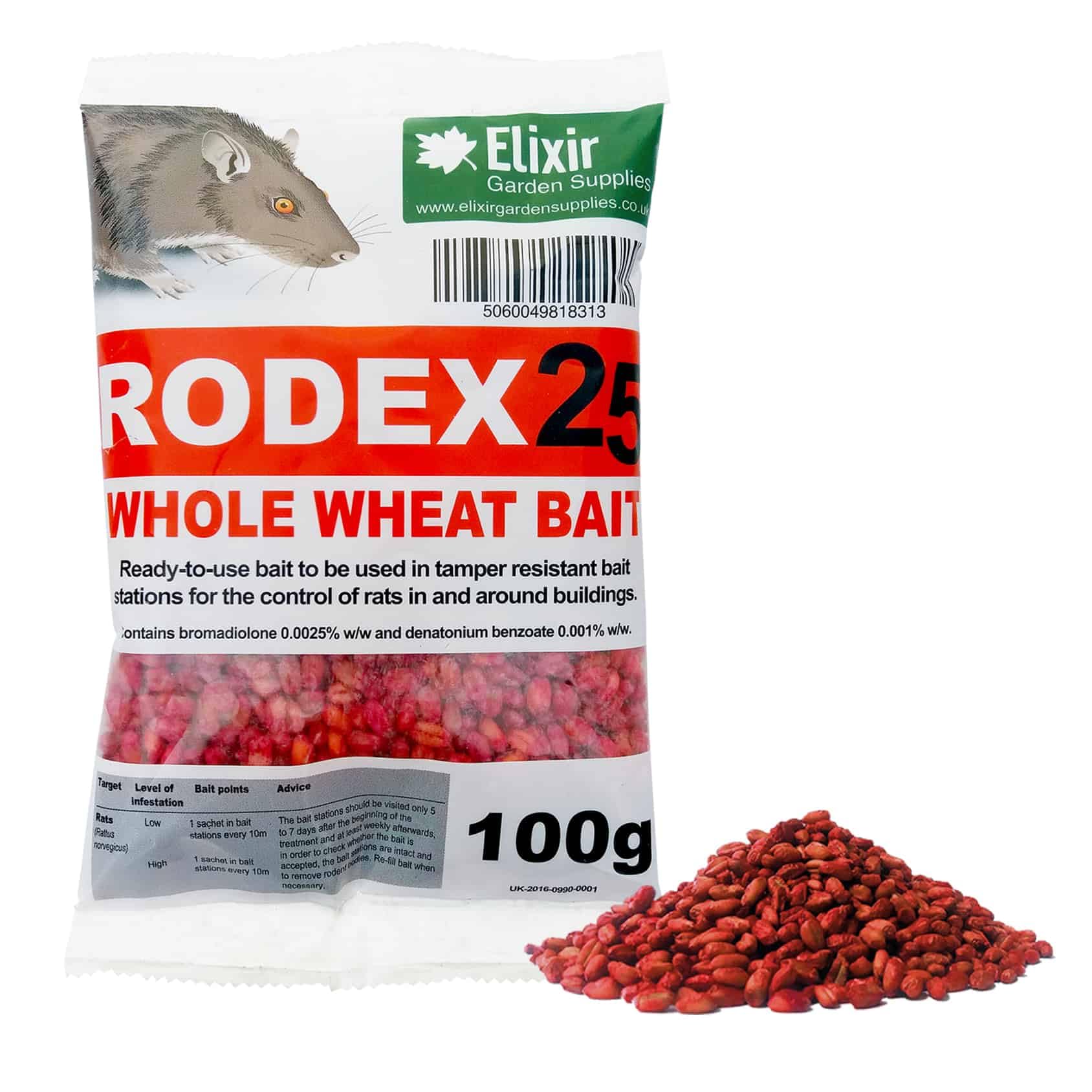 Elixir Gardens | Rodex 25 Rat/Rodent Poison Wheat Bait | 1-100 Sachets To Choose From | Strongest Grain Available Online | x10