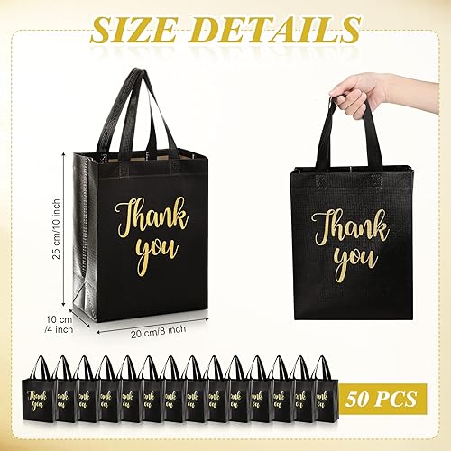 Miniatura 2 de 50 bolsas de regalo de agradecimiento brillantes con asas de 8 x 4 x 10 pulgadas, no tejidas, reutilizables, con acabado brillante, para bodas,