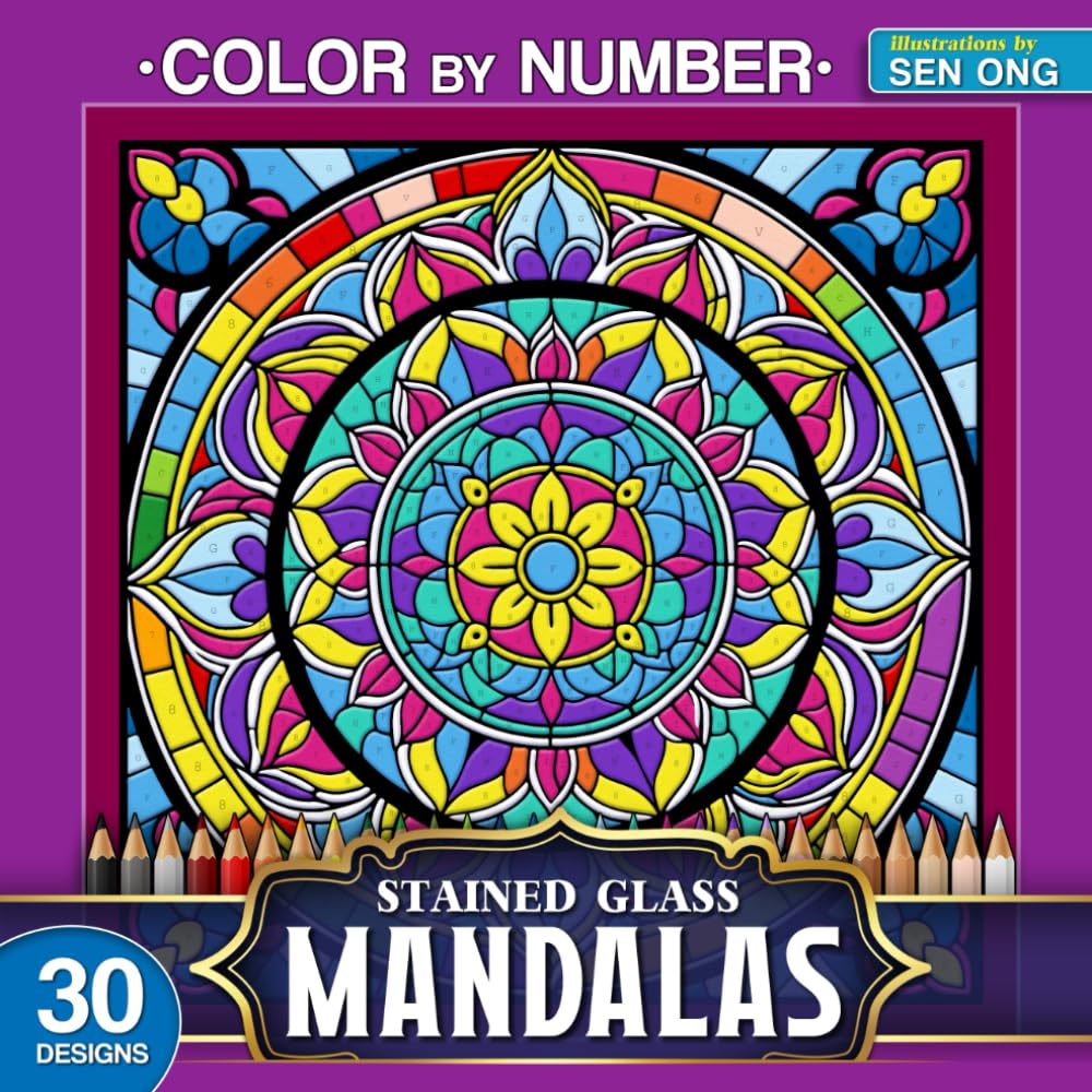 Vivid Mandalas Stained Glass Color by Number: 30 Exquisite and Relaxing Designs for Mindful Coloring (Stained Glass Color By Number Collection)
